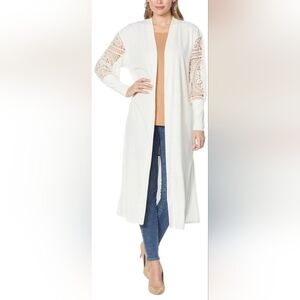 G by Giuliana Lace-Sleeve Duster Cardigan Ivory Oversized